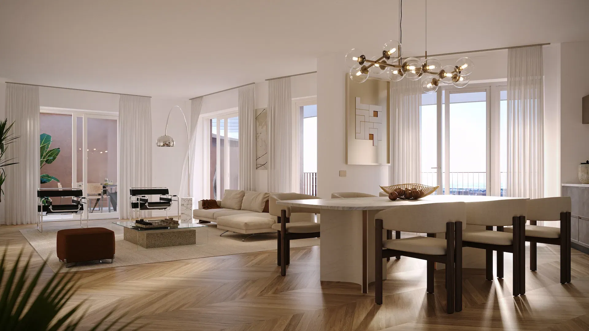 Penthouse living area on floor 17 with modern interior design at Mia Tower