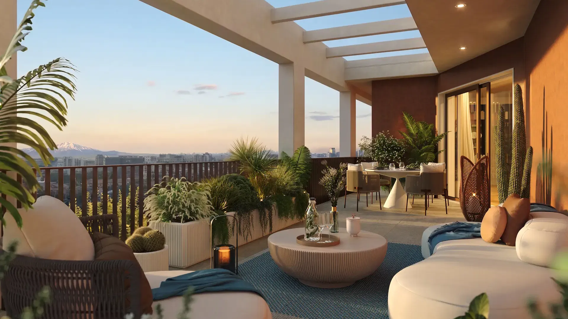 Panoramic linear balcony of a Mia Tower apartment in Milan Bicocca